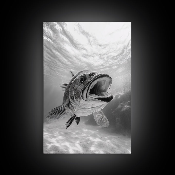 Underwater Fish, Ocean Predator, Aquatic Wildlife, Canvas Print, Bathroom Wall Art, Coastal Nautical Decor, Marine Photography