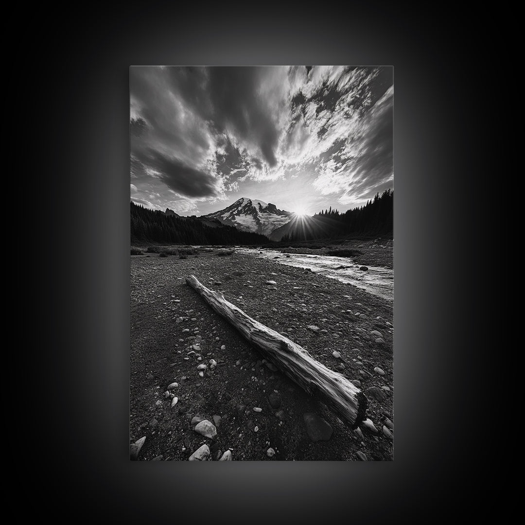 Mountain Sunrise Drift, Alpine Peak Glow, Majestic Morning View, Framed Canvas Print, Entryway Wall Art, Moody Nature Decor, Cabin Style