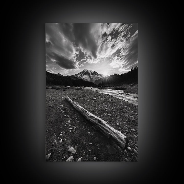Mountain Sunrise Drift, Alpine Peak Glow, Majestic Morning View, Framed Canvas Print, Entryway Wall Art, Moody Nature Decor, Cabin Style
