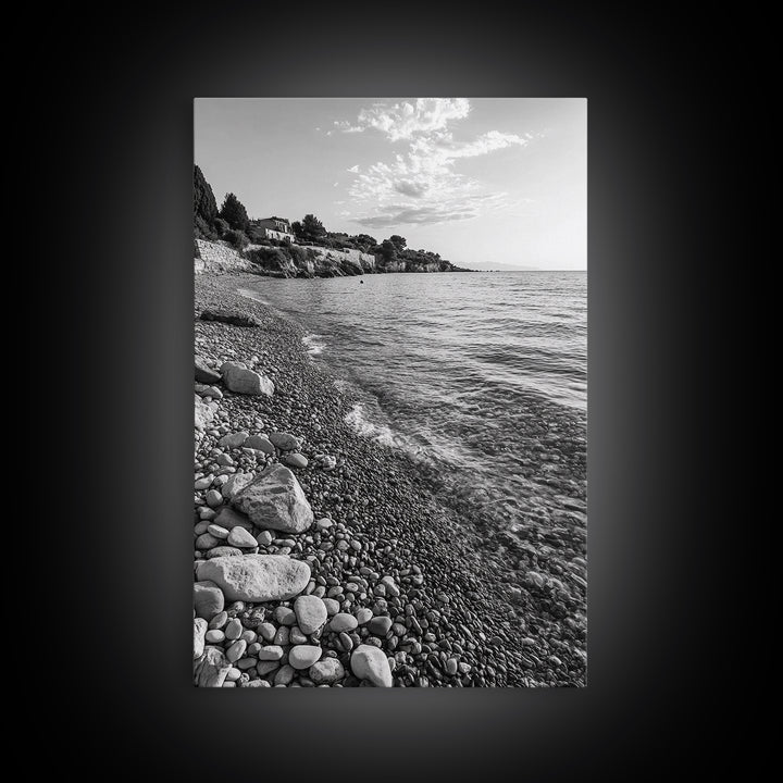 Pebble Beach, Tranquil Coastline, Coastal Stones, Sunrise Shore, Canvas Print, Bathroom Wall Art, Ocean Photography, Beach House Decor
