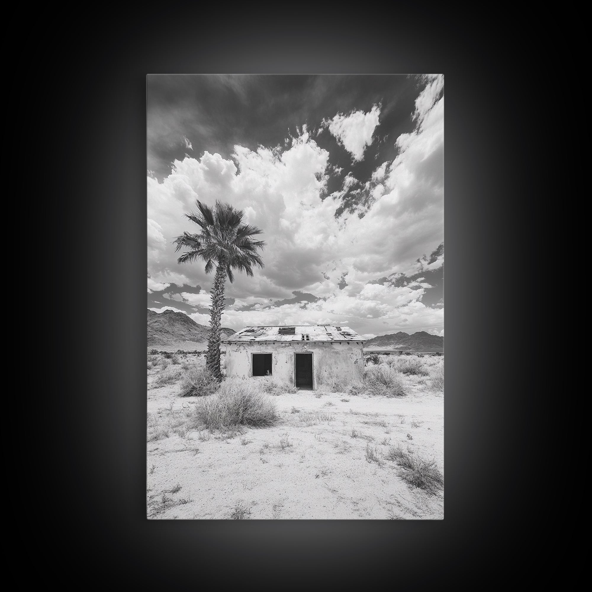 Palm Tree, Desert Shack, Abandoned Beauty, Western Minimalism, Canvas Print, Living Room Wall Art, Rustic Modern Style, Boho Wall Decor
