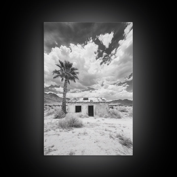 Palm Tree, Desert Shack, Abandoned Beauty, Western Minimalism, Canvas Print, Living Room Wall Art, Rustic Modern Style, Boho Wall Decor
