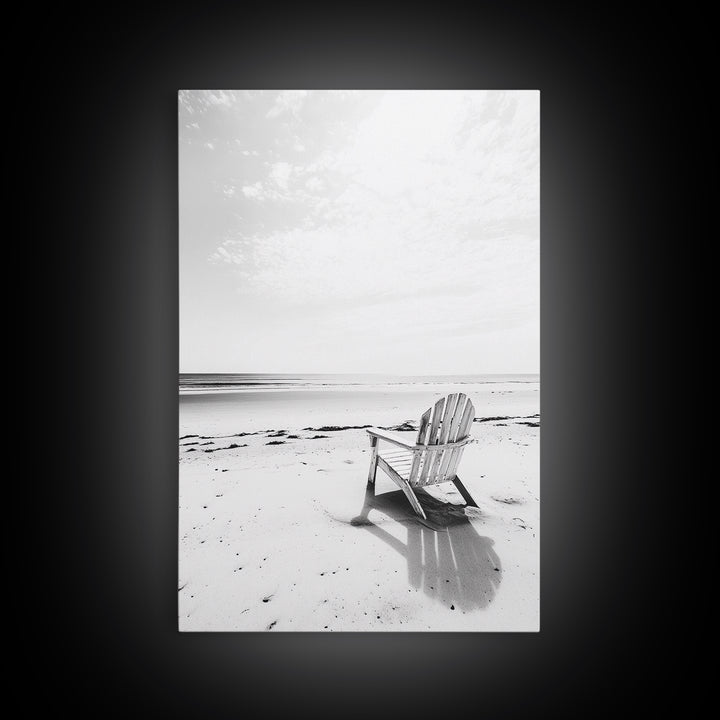 Beach Chair, Coastal Calm, Empty Shoreline, Canvas Print, Minimalist Wall Art, Beach House Decor, Serene Ocean Photography