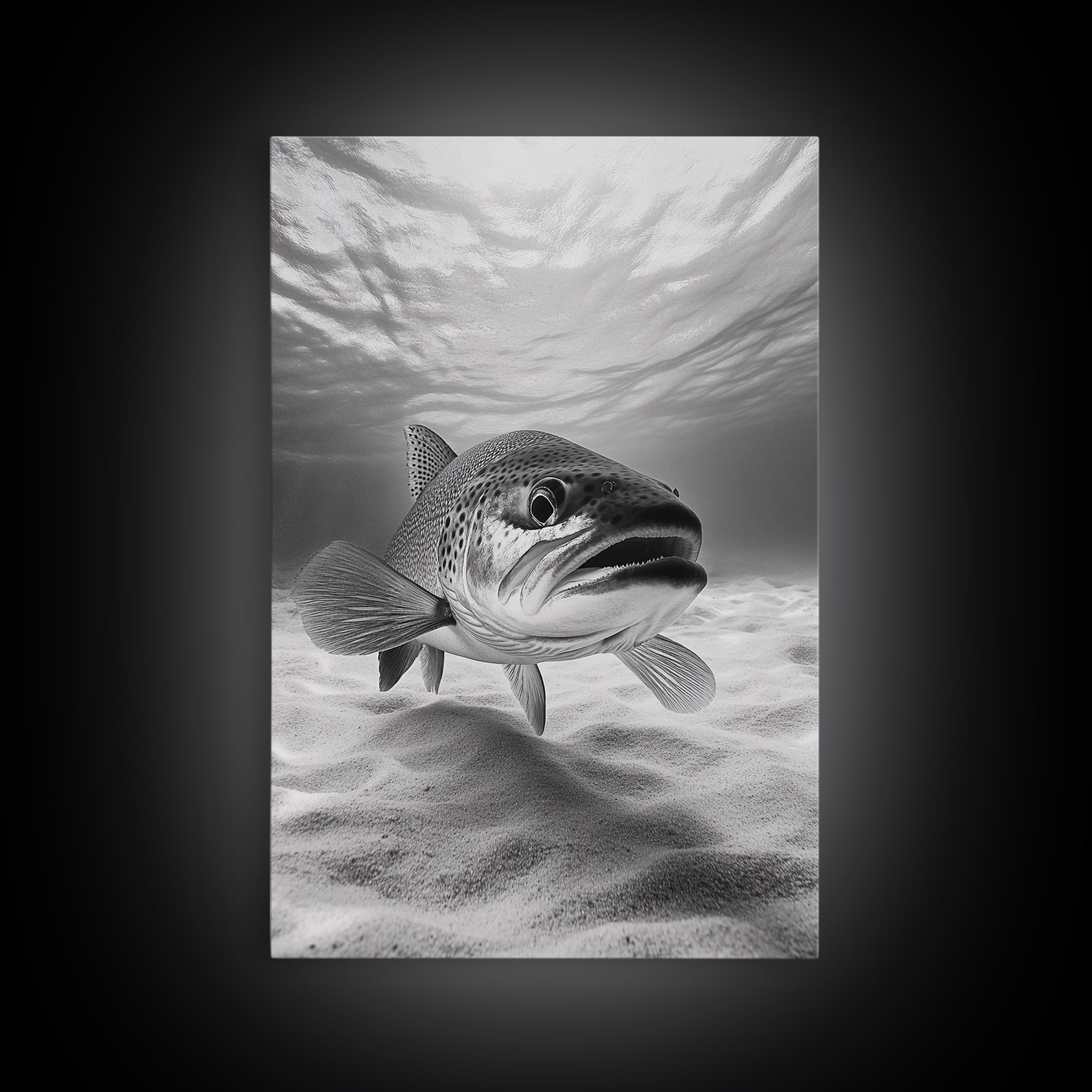 Underwater Trout Closeup, Realistic Fish, Nature Photography, Canvas Print, Man Cave Art, Fishing Lover Gift, Rustic Lake Decor