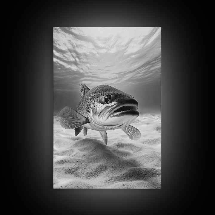 Underwater Trout Closeup, Realistic Fish, Nature Photography, Canvas Print, Man Cave Art, Fishing Lover Gift, Rustic Lake Decor