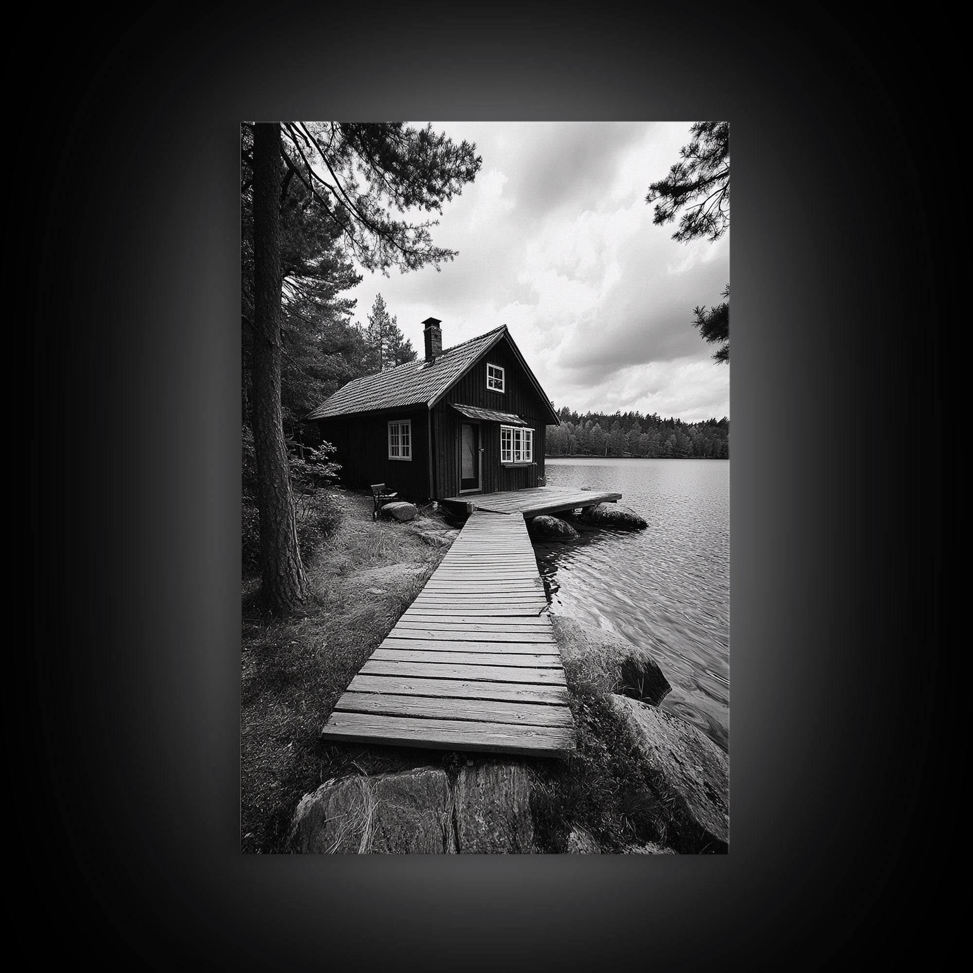 Lake Cabin Path, Nordic Forest Retreat, Nature Escape, Canvas Print, Cozy Wall Art, Scandinavian Decor, Fall Rustic Living Room Art