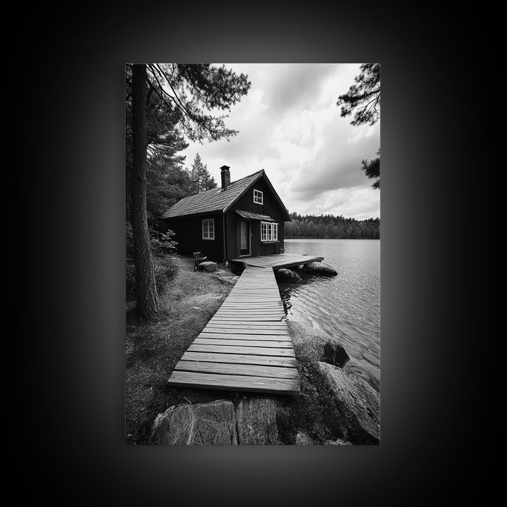 Lake Cabin Path, Nordic Forest Retreat, Nature Escape, Canvas Print, Cozy Wall Art, Scandinavian Decor, Fall Rustic Living Room Art