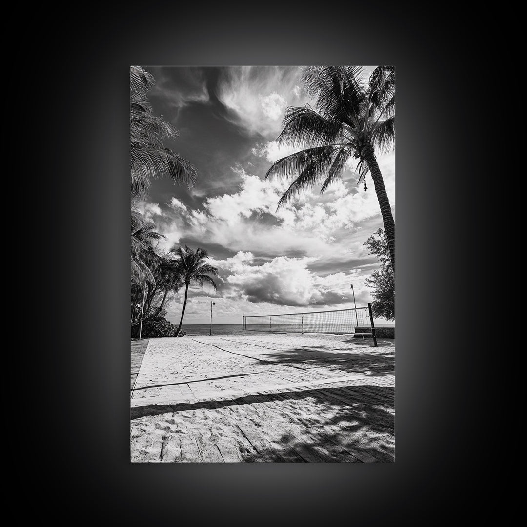 Beach Volleyball, Palm Trees, Island Sport, Canvas Print, Tropical Wall Art, Game Room Decor, Coastal Fitness Photography