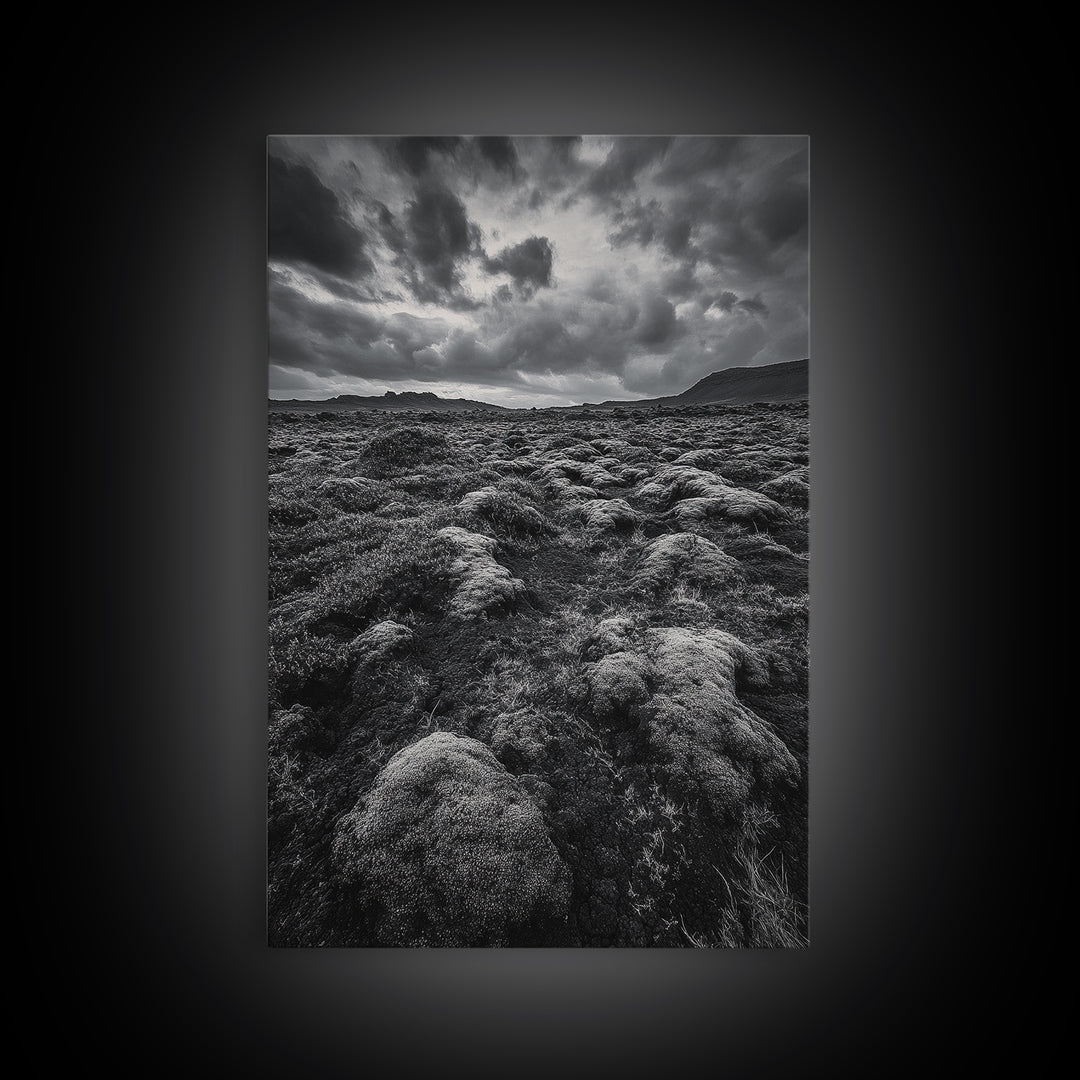 Moss Covered Lava, Iceland Landscape, Moody Nature Scene, Framed Canvas Print, Fall Rustic Decor, Earth Tone Wall Art