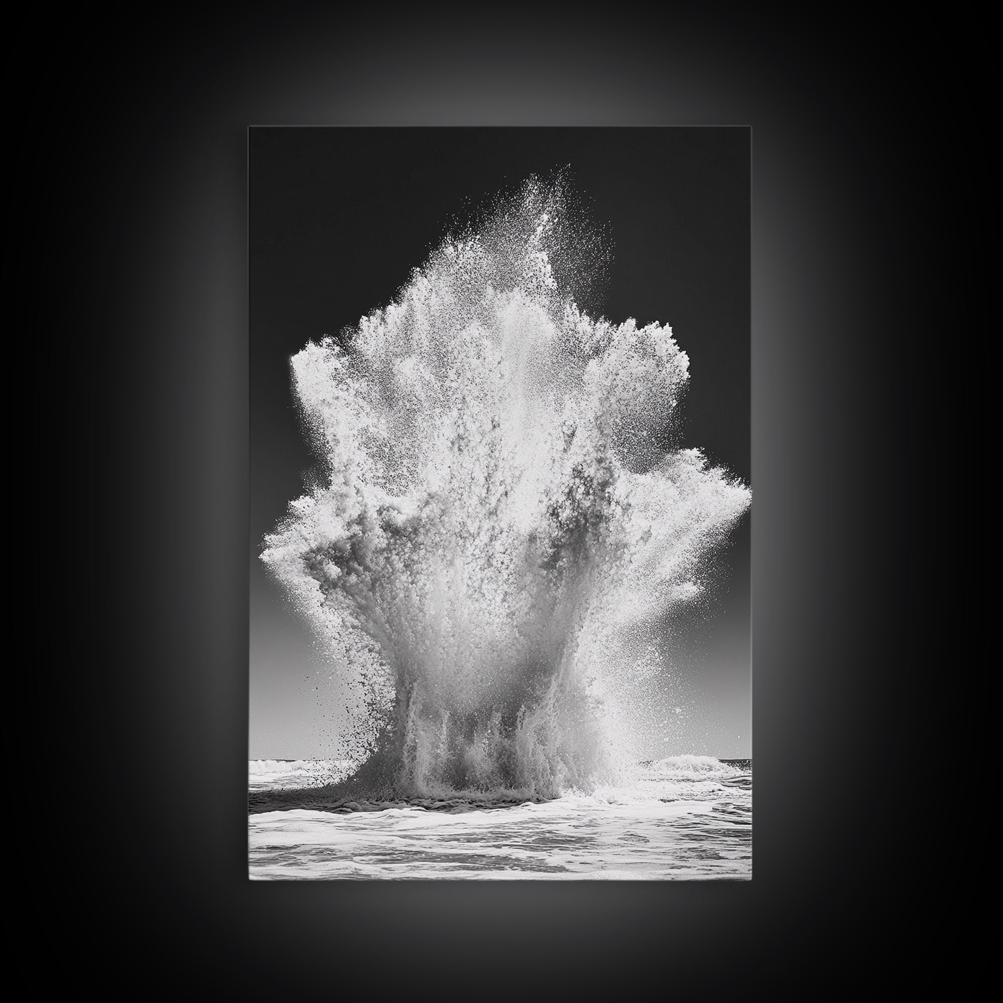 Ocean Splash, Water Explosion, Sea Power, Canvas Print, Bathroom Wall Art, Black and White Abstract Art, Coastal Modern Decor