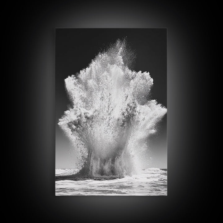 Ocean Splash, Water Explosion, Sea Power, Canvas Print, Bathroom Wall Art, Black and White Abstract Art, Coastal Modern Decor