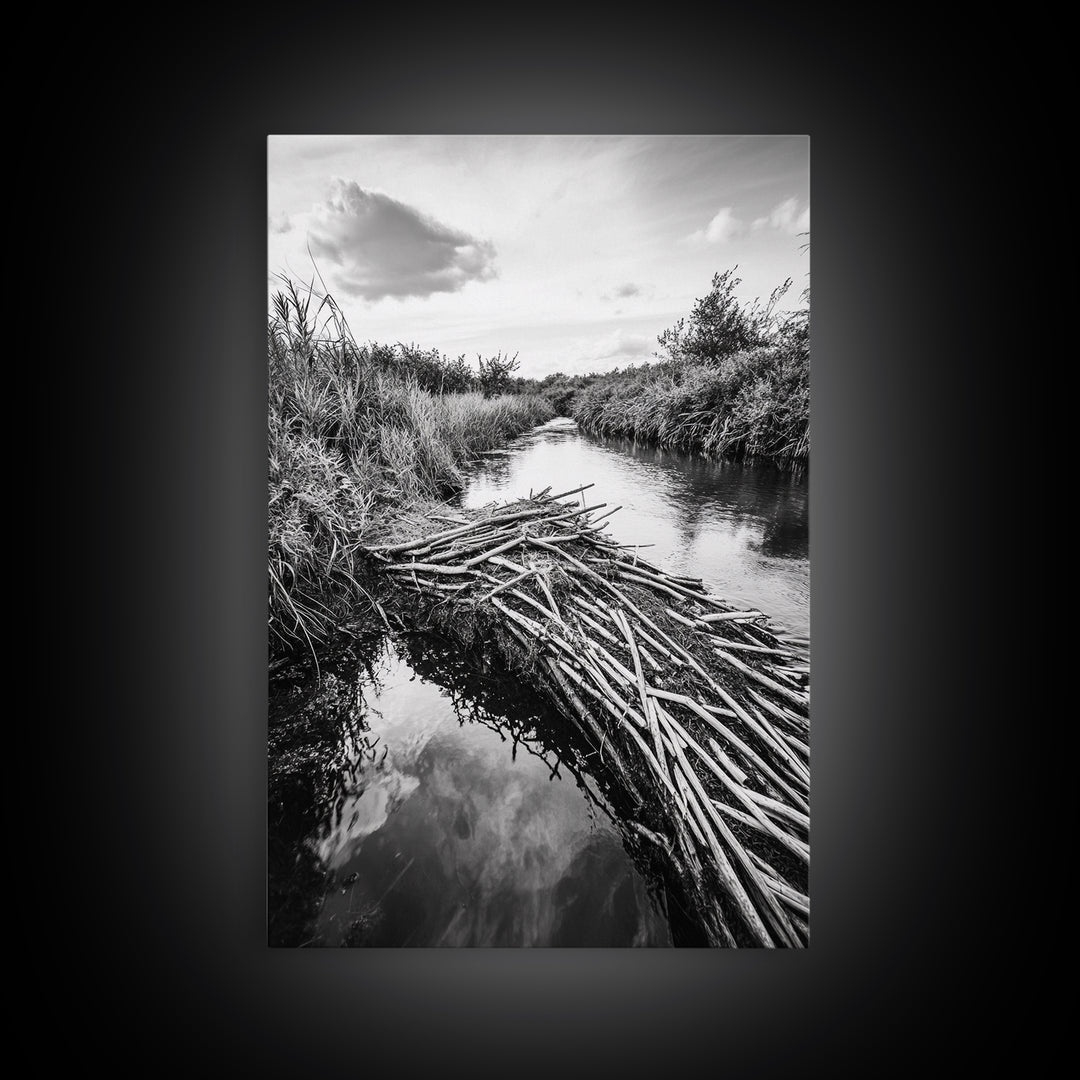 Nature Escape, Stream View, Rustic Landscape, Autumn Calm, Framed Canvas Print, Nature art, Rustic Wall Decor, Cabin Art, Office Artwork