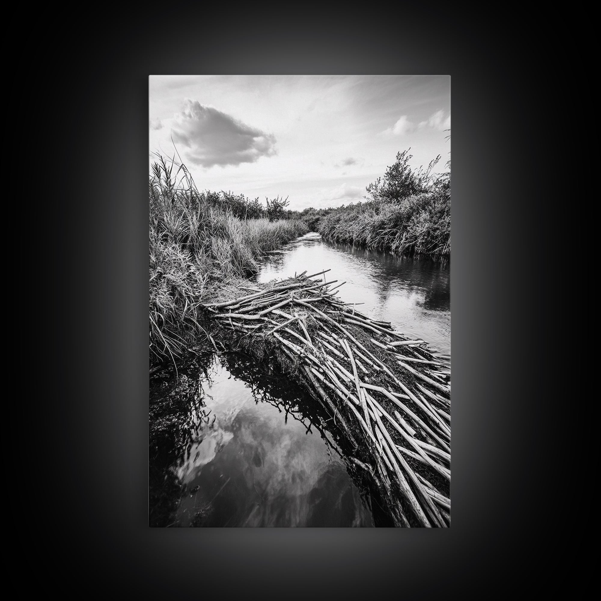 Nature Escape, Stream View, Rustic Landscape, Autumn Calm, Framed Canvas Print, Nature art, Rustic Wall Decor, Cabin Art, Office Artwork