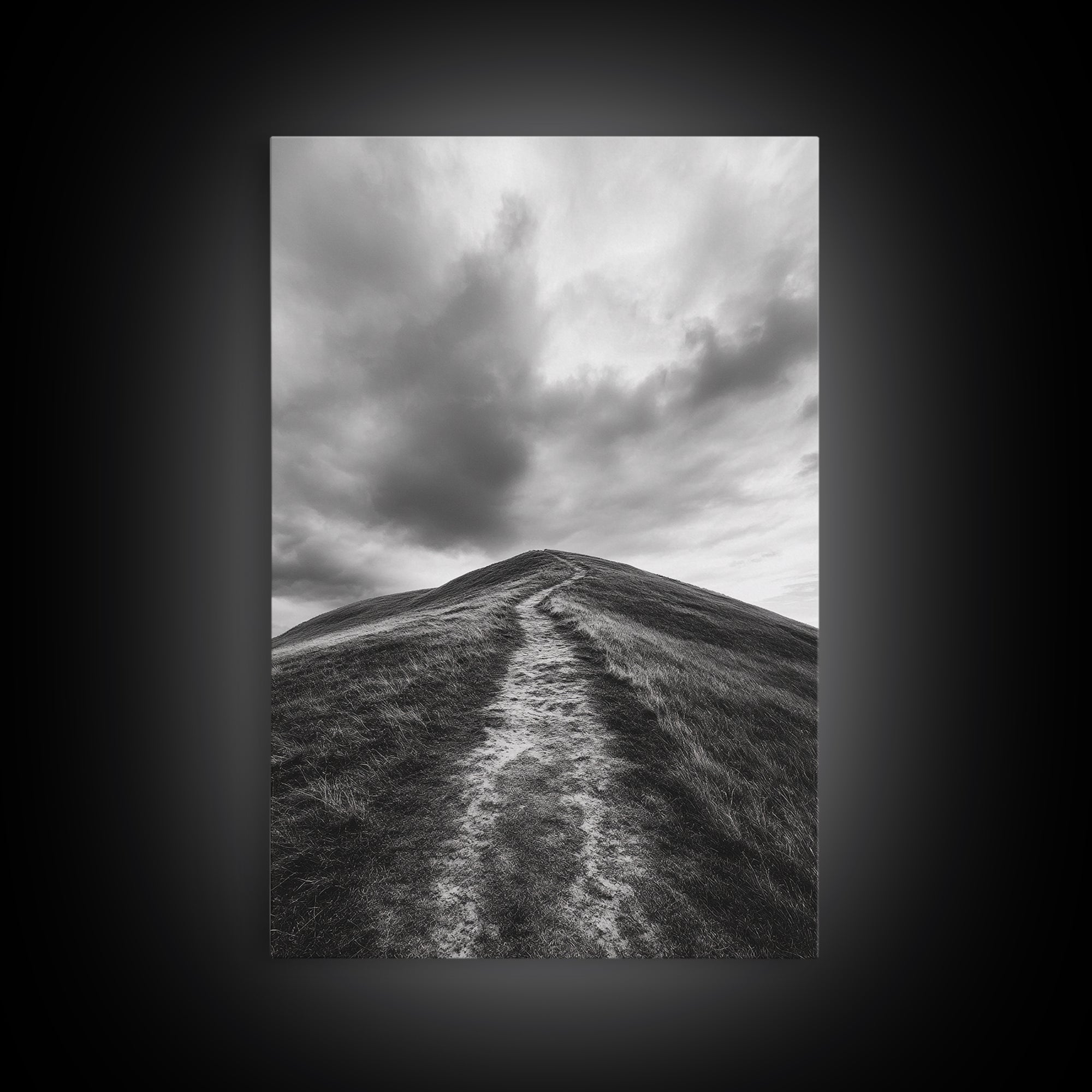 Winding Path, Hilltop View, Cloudy Horizon, Minimalist Landscape, Canvas Print, Bedroom Wall Art, Serene Decor, Fall Art Piece