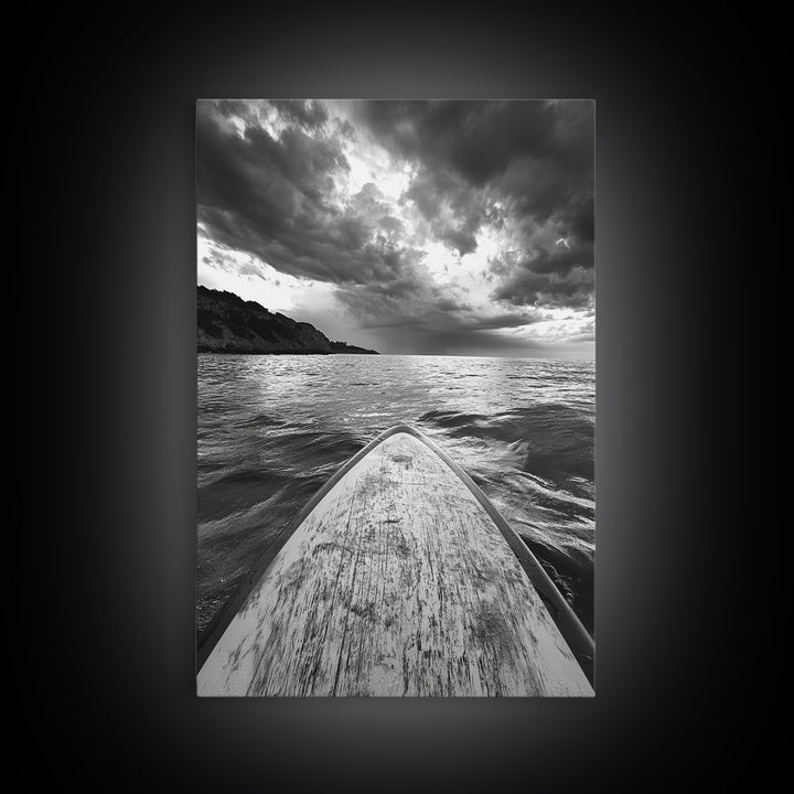 Stormy Sea, Paddle Board, Dramatic Sky, Ocean Adventure, Framed Canvas Print, Den Wall Art, Nautical Minimalist Decor, bedroom wall art