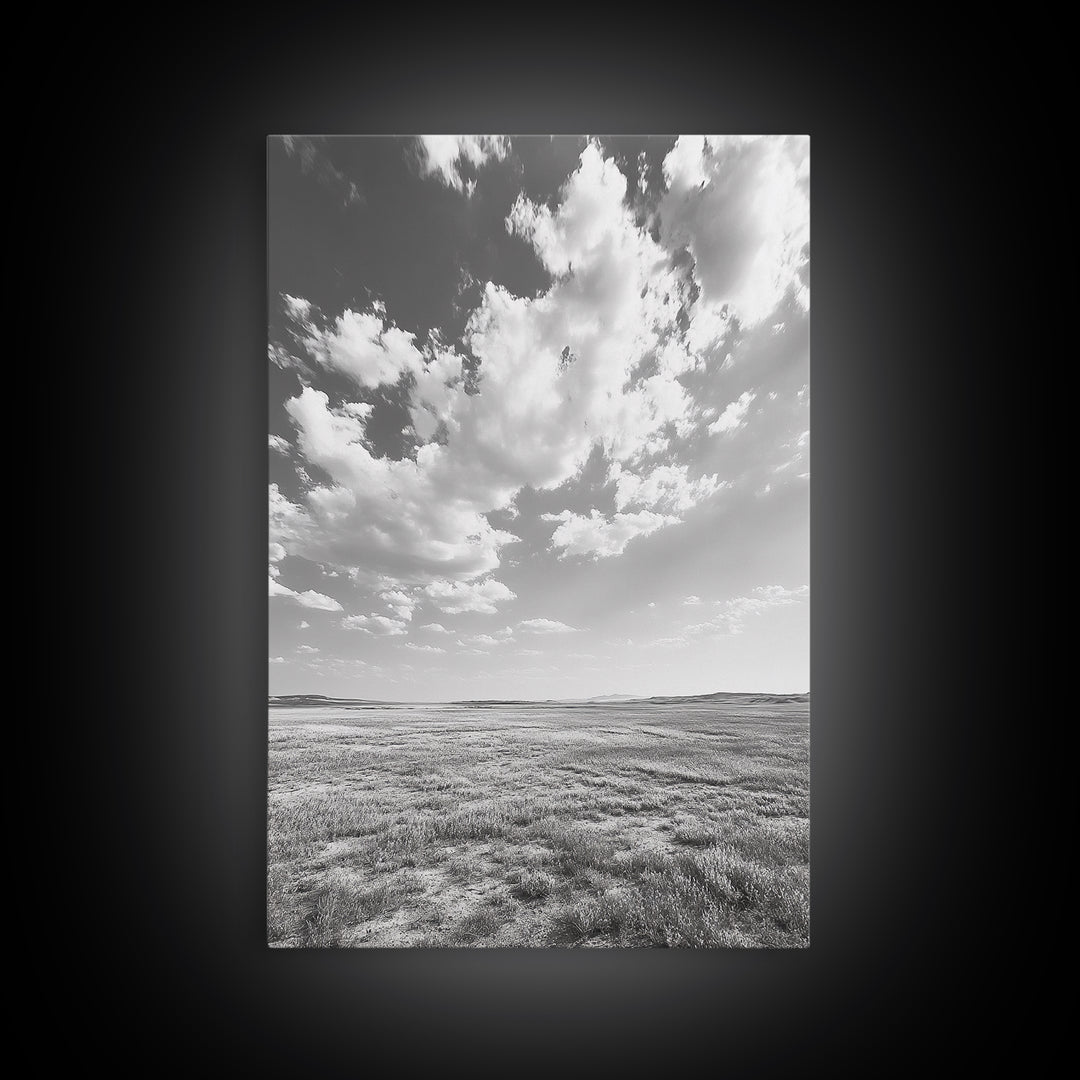 Open Sky, Serene Plains, Summer Day, Canvas Print, minimalist landscape art, farmhouse decor, bedroom wall art, neutral tones