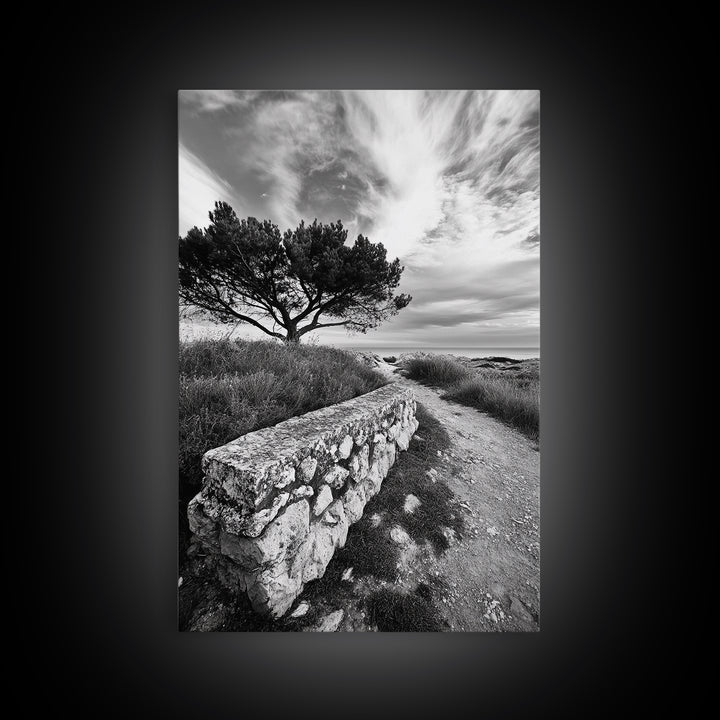 Coastal Path, Nature Trail, Windswept Tree, Framed Canvas Print, Rustic Landscape Art, Minimalist Decor, Bedroom Wall Art, Fall Vibes
