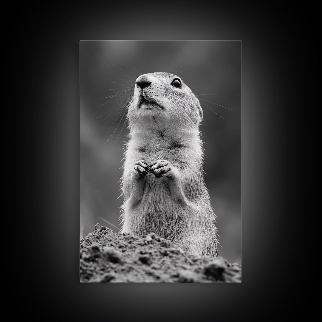 Prairie Dog, Wildlife Watch, Nature Moment, Framed Canvas Print, Whimsical Animal Wall Art, Nursery Decor, Cute Forest Creature
