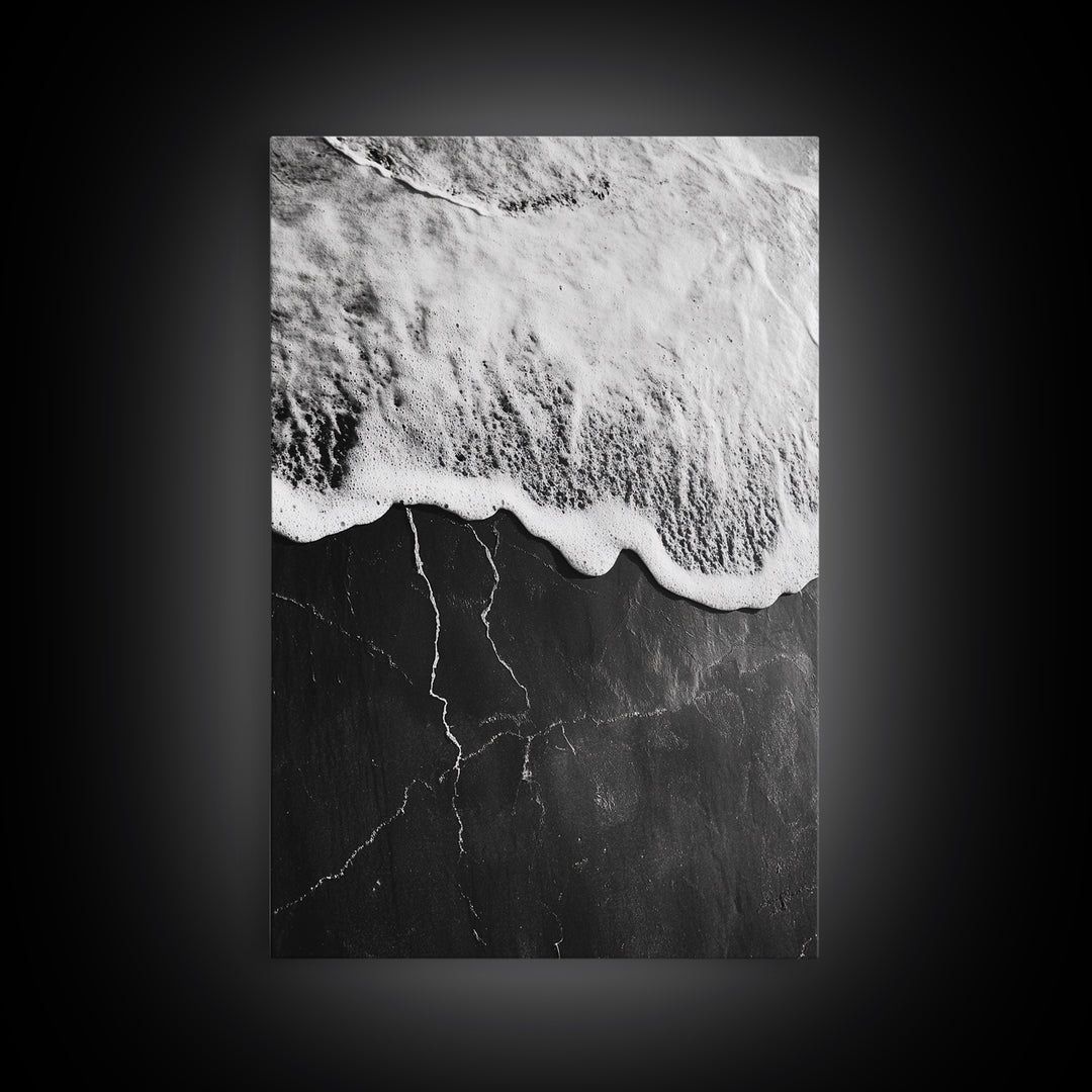 Wave Edge, Cracked Earth, Tide Meets Stone, Nature Contrast, Canvas Print, Abstract Ocean Art, Minimalist Wall Decor, Bathroom Artwork