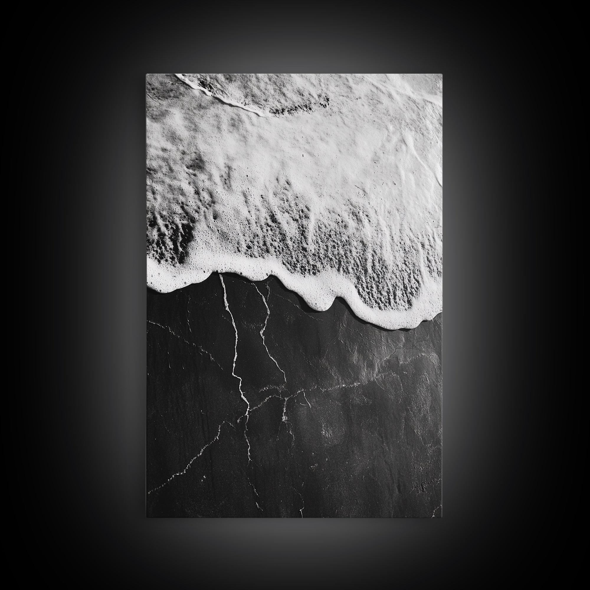 Wave Edge, Cracked Earth, Tide Meets Stone, Nature Contrast, Canvas Print, Abstract Ocean Art, Minimalist Wall Decor, Bathroom Artwork