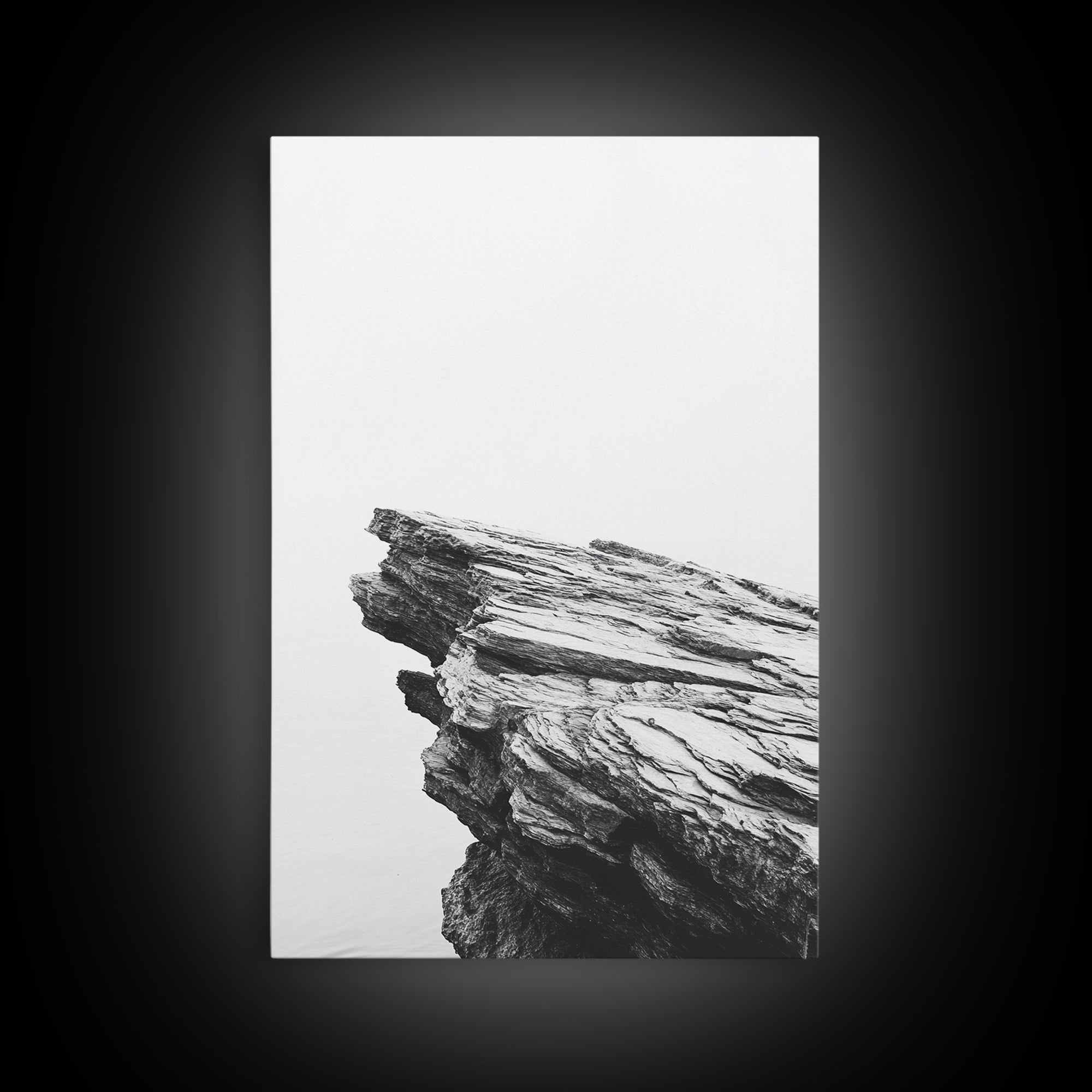 Weathered Cliffside, Coastal Rock, Modern Minimalism, Nature Decor, Framed Canvas Print, Neutral Tones, Office Wall Art, Beachy Aesthetic