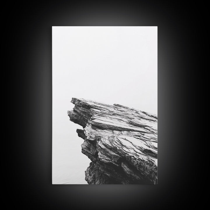 Weathered Cliffside, Coastal Rock, Modern Minimalism, Nature Decor, Framed Canvas Print, Neutral Tones, Office Wall Art, Beachy Aesthetic