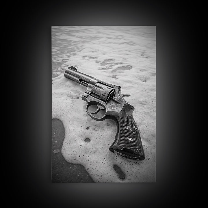 Revolver Beach, Washed Ashore, Western Style, Noir Photography, Framed Canvas Print, Industrial Wall Art, Man Cave Decor, Rustic Vibes