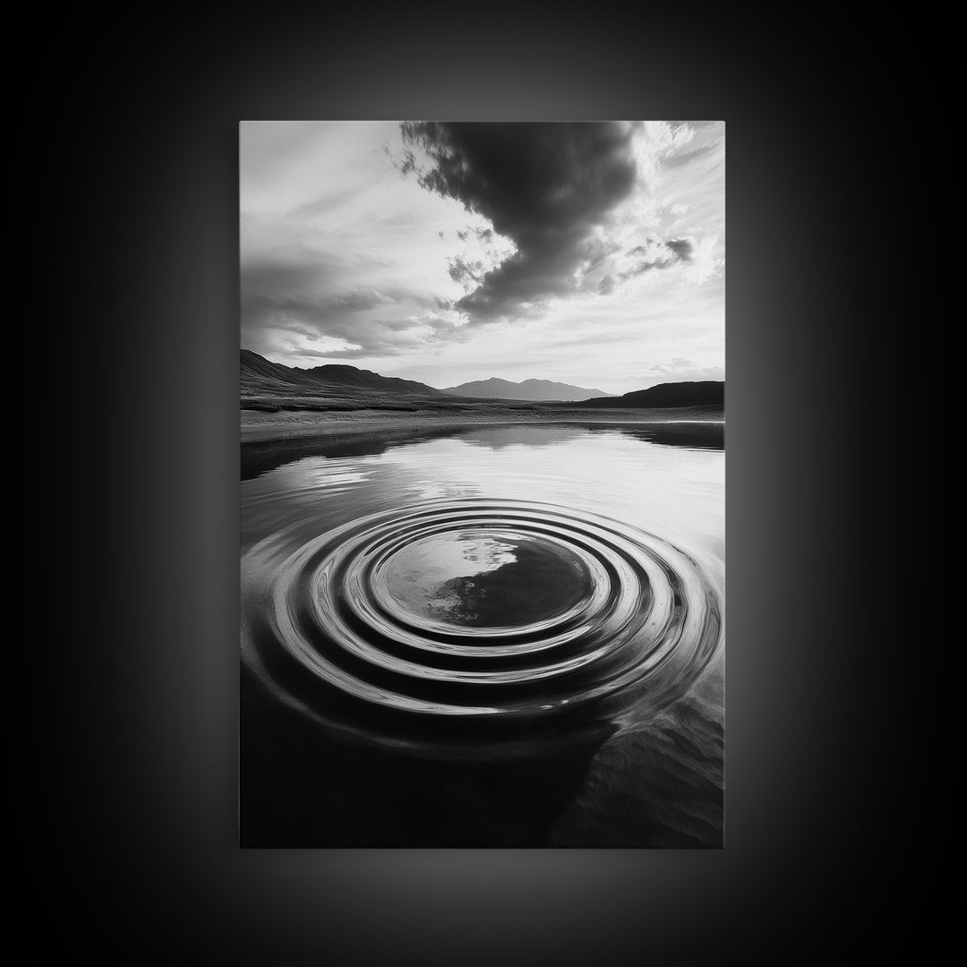 Ripple Effect, Calm Water, Meditative Landscape, Serene Mountains, Framed Canvas Print, Minimalist Wall Art, Bedroom or Spa Vibes