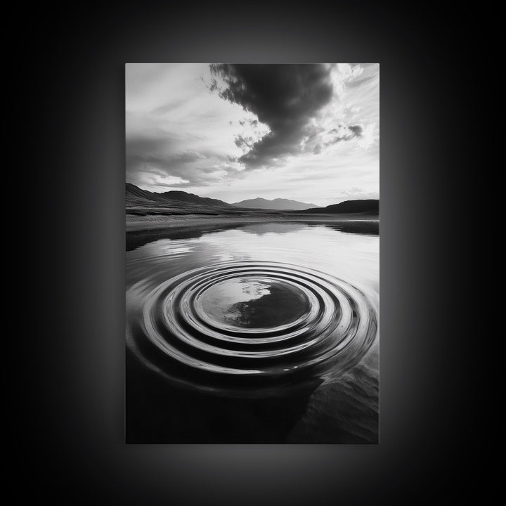 Ripple Effect, Calm Water, Meditative Landscape, Serene Mountains, Framed Canvas Print, Minimalist Wall Art, Bedroom or Spa Vibes