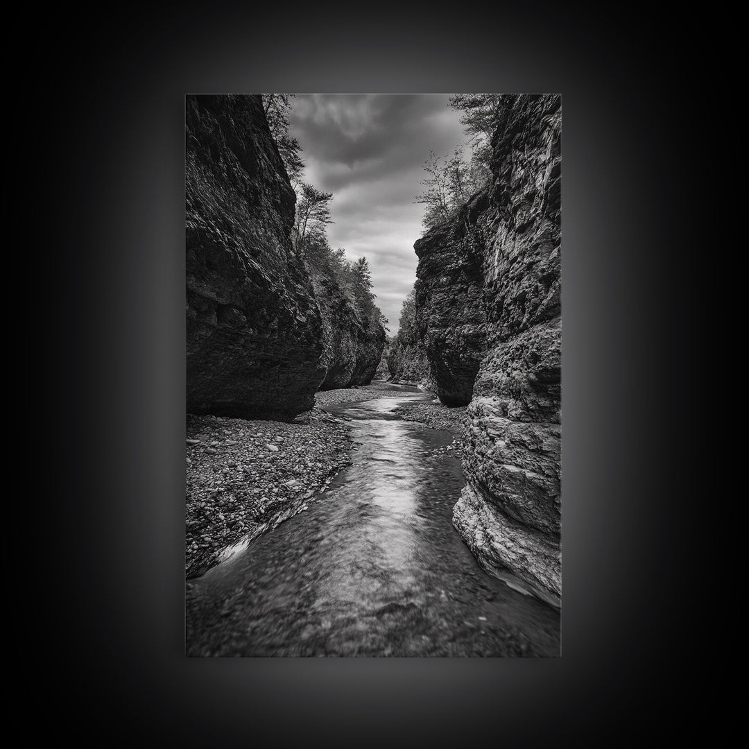 Canyon River, Rugged Path, Rock Walls, Adventure Nature, Framed Canvas Print, Cabin Wall Art, Explorer Decor, Wilderness Vibe