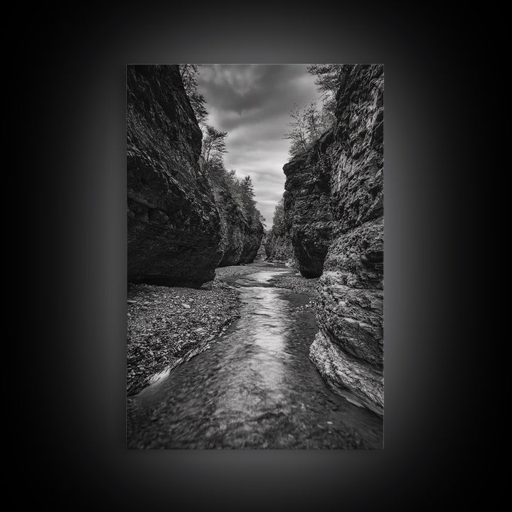 Canyon River, Rugged Path, Rock Walls, Adventure Nature, Framed Canvas Print, Cabin Wall Art, Explorer Decor, Wilderness Vibe