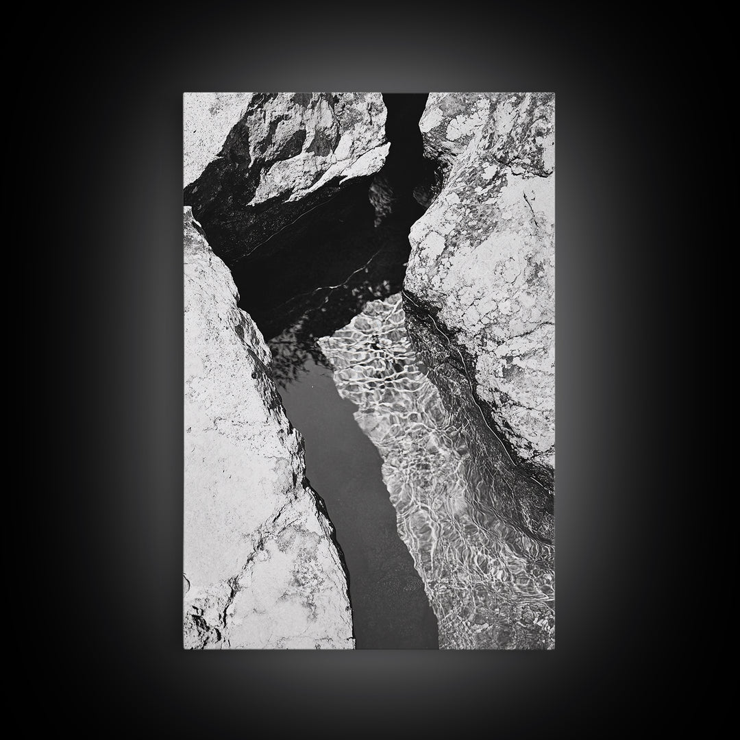 Rock Crevice, Light Ripples, Natural Texture, Abstract Nature, Framed Canvas Print, Kitchen Wall Art, Earth Tone Style, Modern Rustic