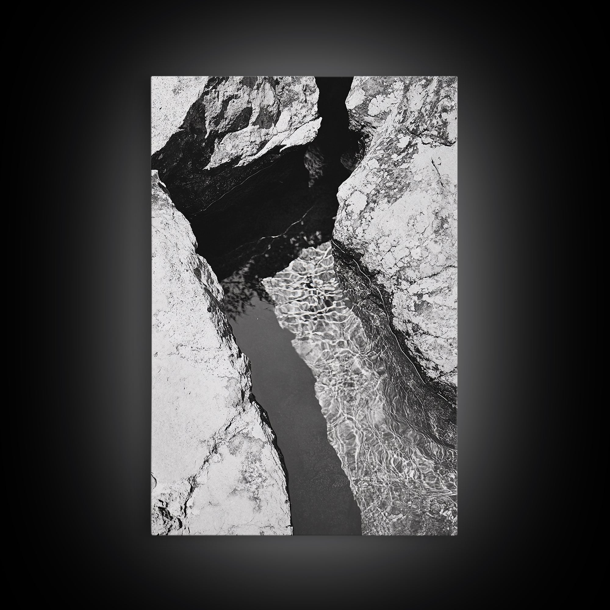 Rock Crevice, Light Ripples, Natural Texture, Abstract Nature, Framed Canvas Print, Kitchen Wall Art, Earth Tone Style, Modern Rustic