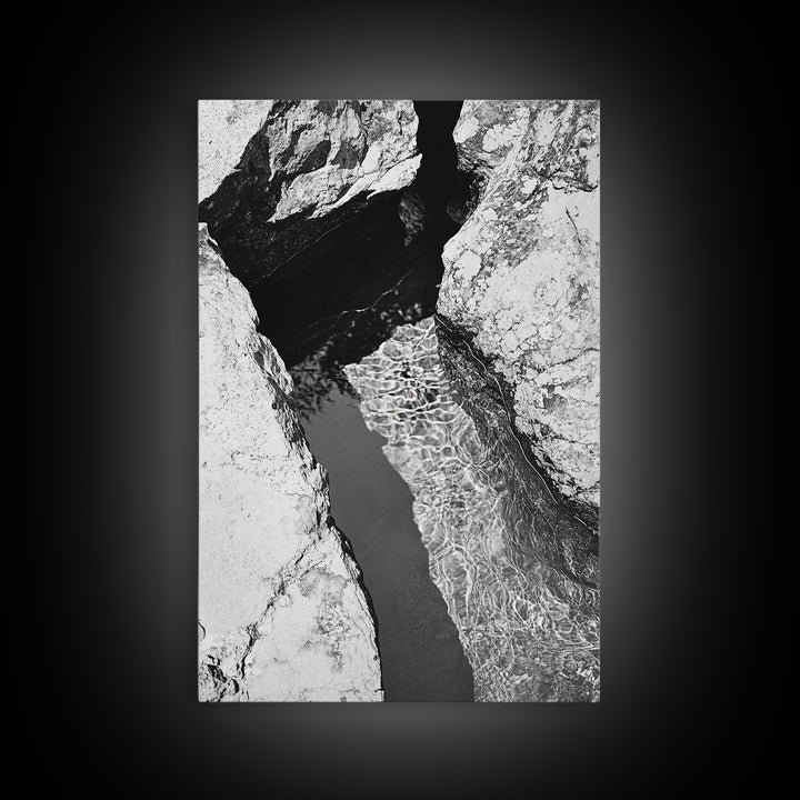 Rock Crevice, Light Ripples, Natural Texture, Abstract Nature, Framed Canvas Print, Kitchen Wall Art, Earth Tone Style, Modern Rustic