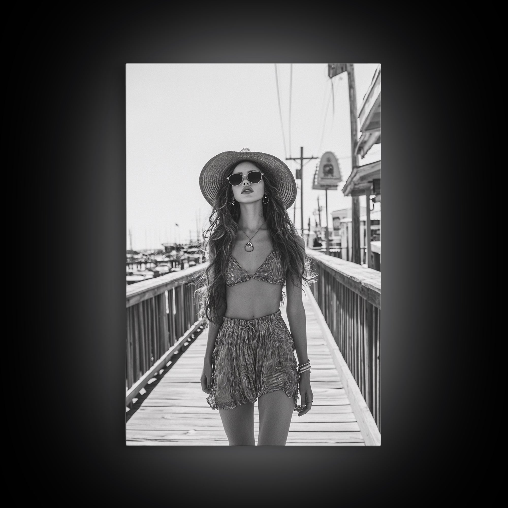 Pier Walk, Summer Fashion, Coastal Vibes, Chic Girl, Canvas Print, Fashion Wall Art, Modern Decor, Teen Room Artwork, Stylish Aesthetic