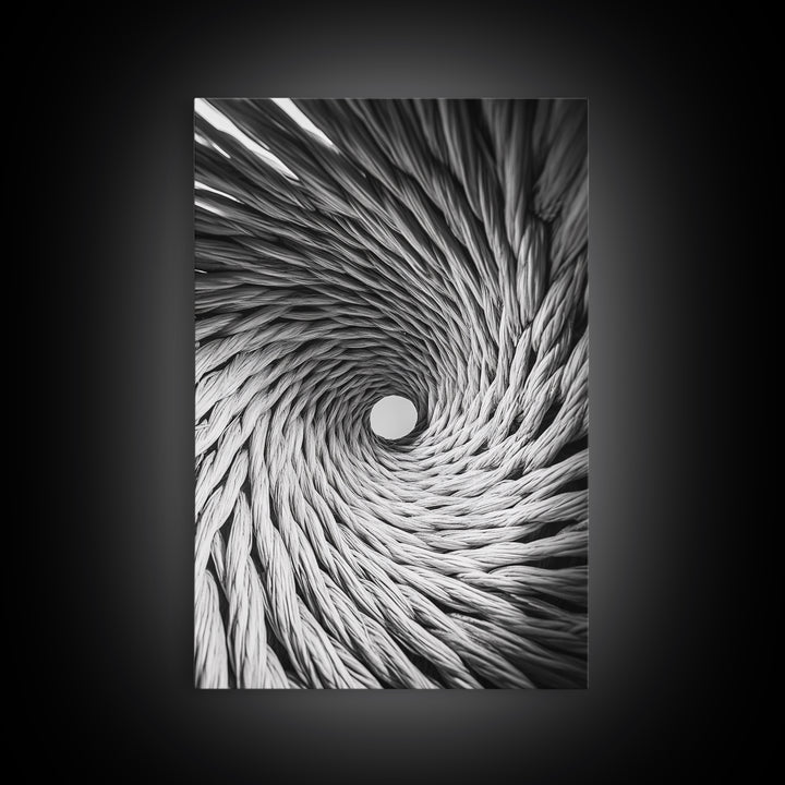 Twisted Rope Spiral, Abstract Fiber Art, Monochrome Texture, Modern Canvas Print, Minimalist Office or Contemporary Wall Decor