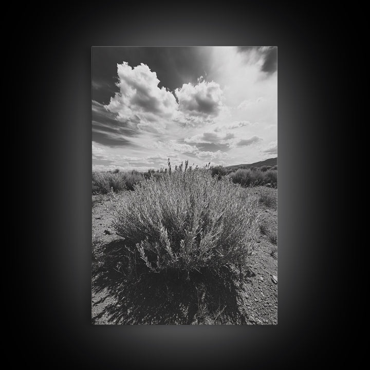 Desert Sage, Cloud Sky, Nature Wall Decor, Framed Canvas Print, Minimalist Art, Boho Style, Neutral Tones, Entryway Botanical Print