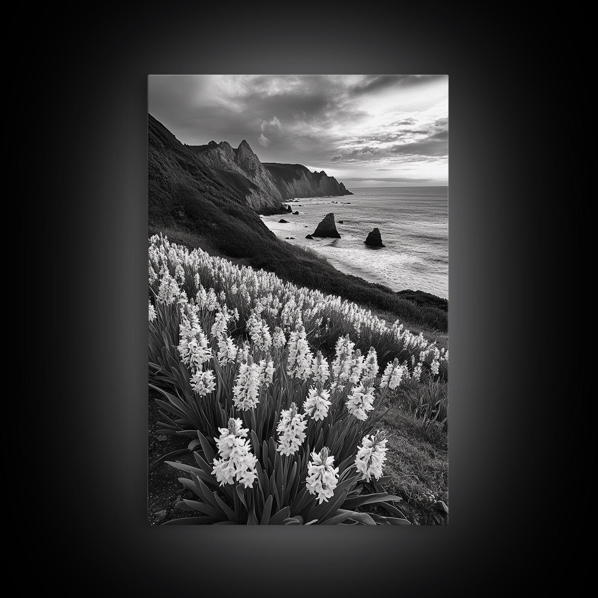 Coastal Blooms, Ocean Cliffs, Seaside Flowers, Canvas Print, Nature Photography, Living Room Art, Modern Coastal Wall Decor, Spring Vibes