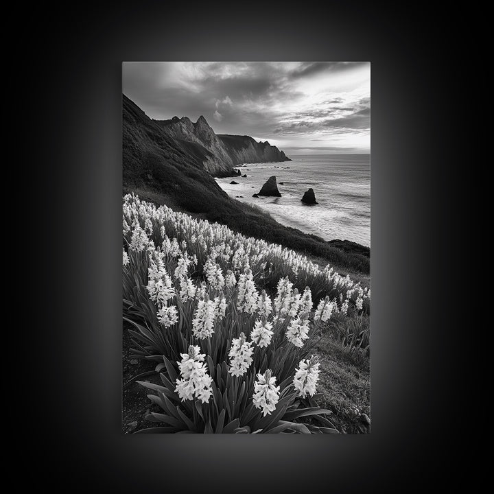 Coastal Blooms, Ocean Cliffs, Seaside Flowers, Canvas Print, Nature Photography, Living Room Art, Modern Coastal Wall Decor, Spring Vibes