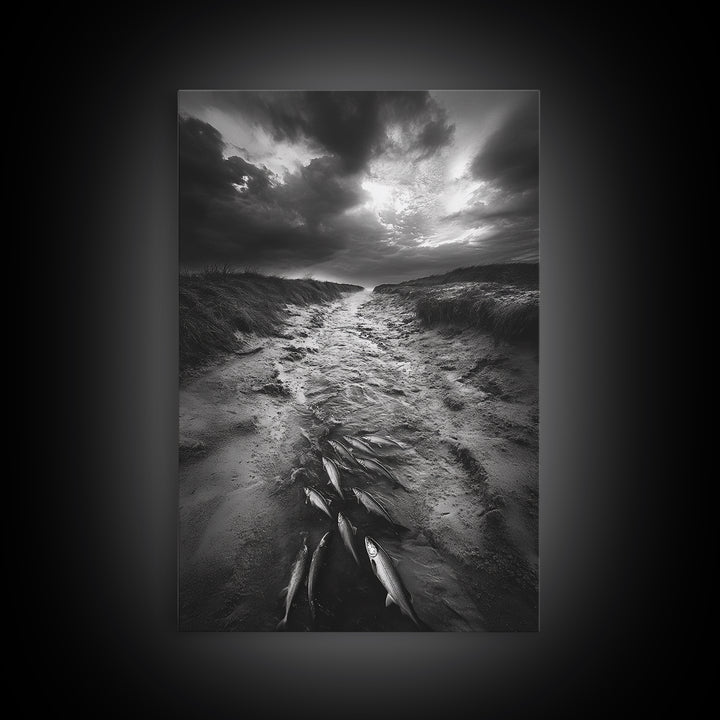 Fish Migration, Dramatic Sky, Moody Landscape, Framed Canvas Print, Dark Nature Art, Rustic Cabin Decor, Fall Wall Art, Nature Drama