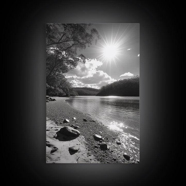 Ocean Shoreline, Serene Landscape, Coastal Photography, Canvas Print, Modern Nature Decor, Living Room Wall Art, Black and White Art