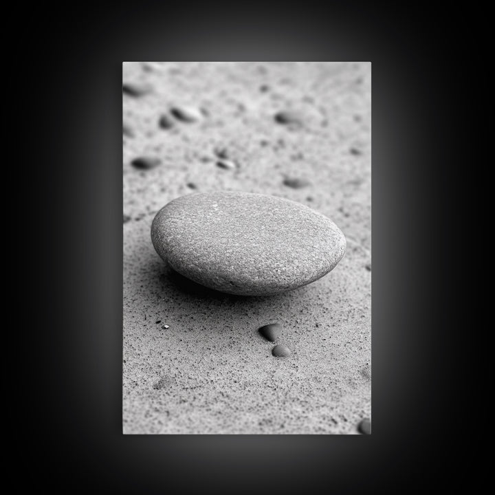 Smooth Beach Stone, Minimalist Sand Texture, Natural Balance, Canvas Print, Spa Room Wall Art, Calm Earthy Interior Style
