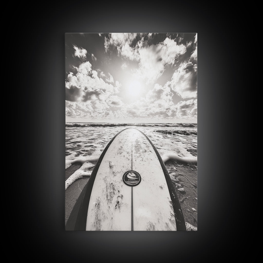 Surfboard Horizon, Ocean Waves, Beach Photography, Summer Vibes, Canvas Print, Teen Room Wall Art, Coastal Decor, Modern Surf Art