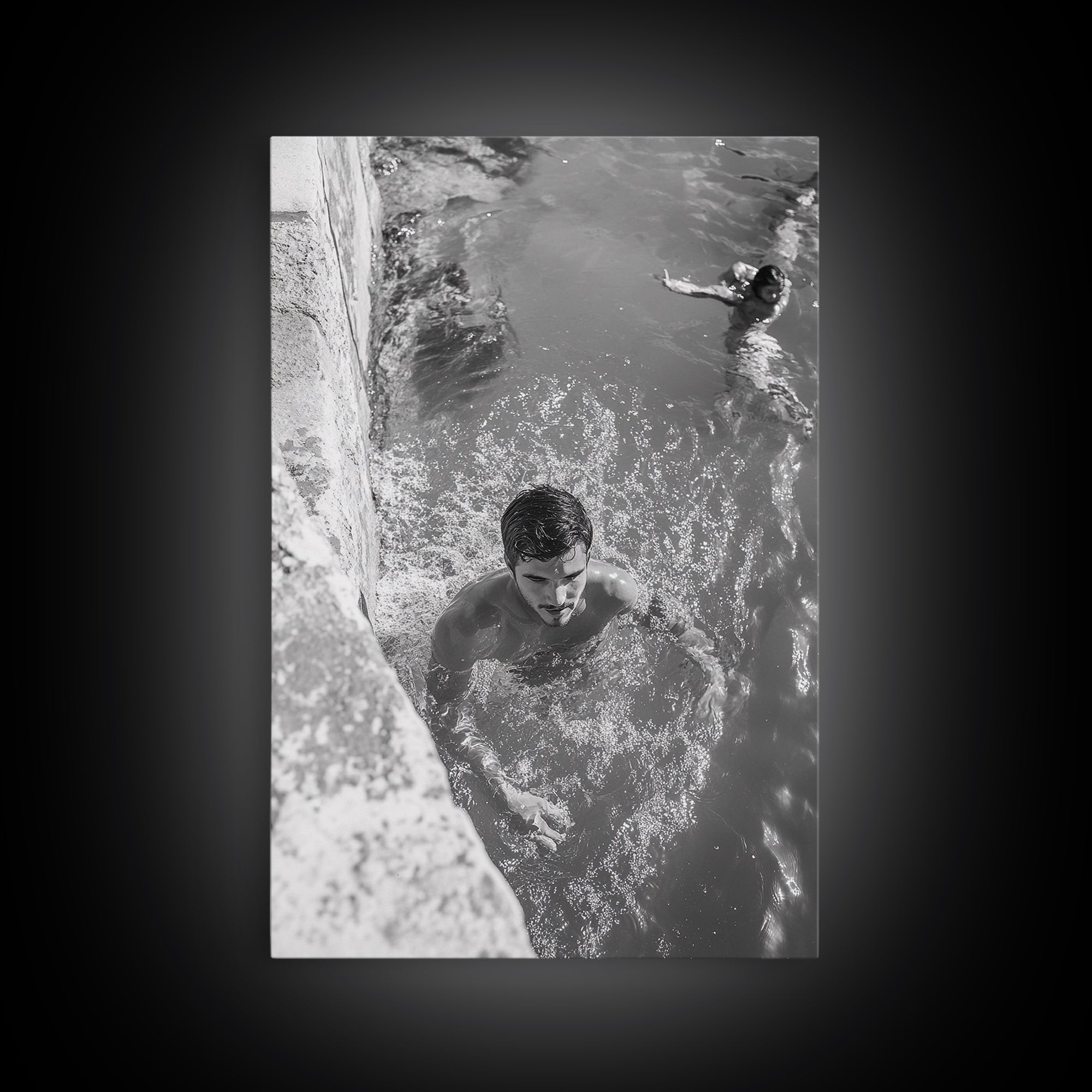 Swimmers, Summer Water, Beach Moment, Candid Photography, Framed Canvas Print, Bathroom Wall Art, Youthful Energetic Decor