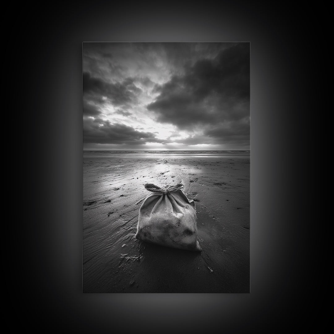 Coastal Mood, Seaside Stillness, Monochrome Art, Canvas Print, Beach Bedroom Wall Art, Moody Ocean Decor, Minimalist Nature