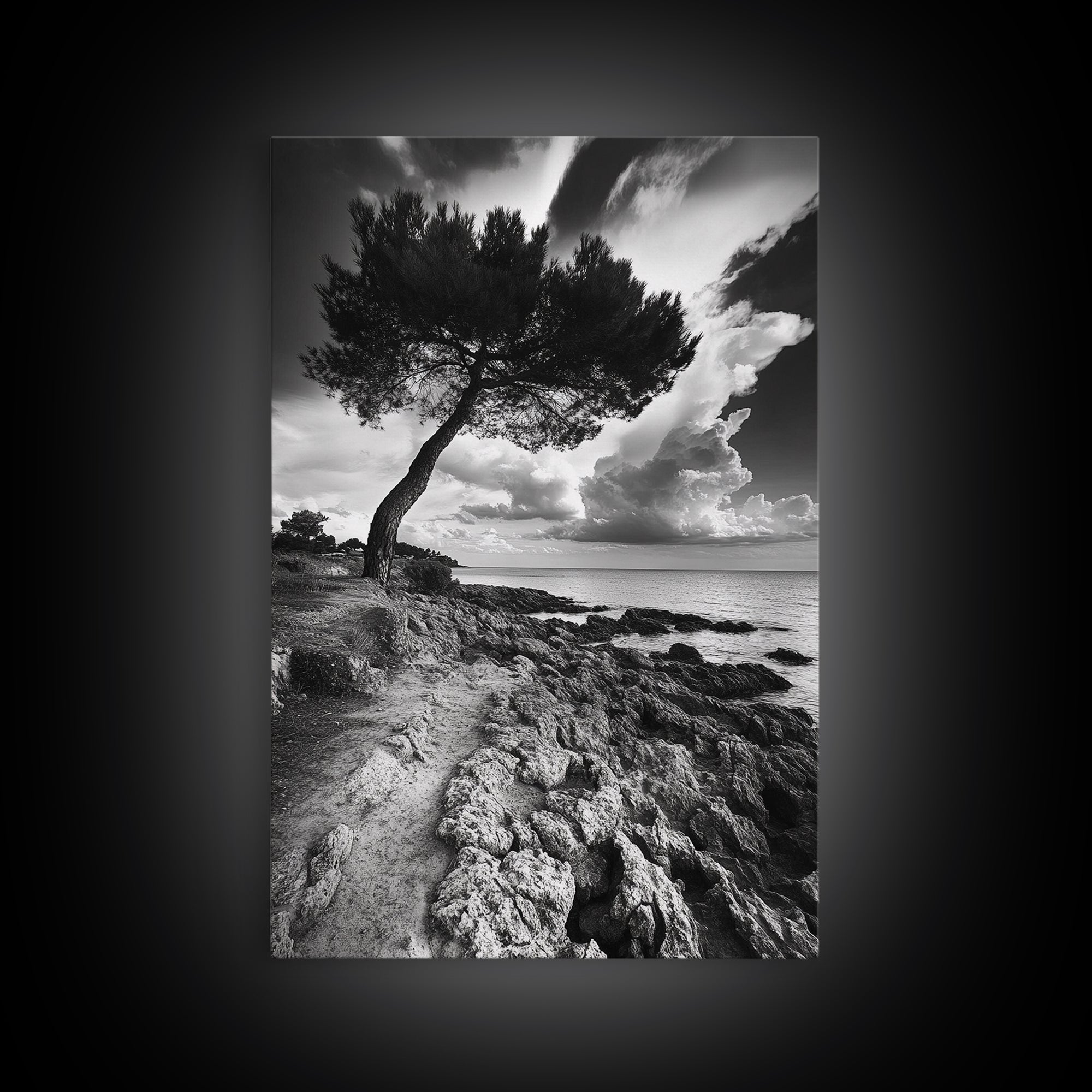 Wind Bent Tree, Coastal Cliff, Solitary Beauty, Canvas Print, Nature Photography Wall Art, Minimalist Earthy Decor, Moody Landscape