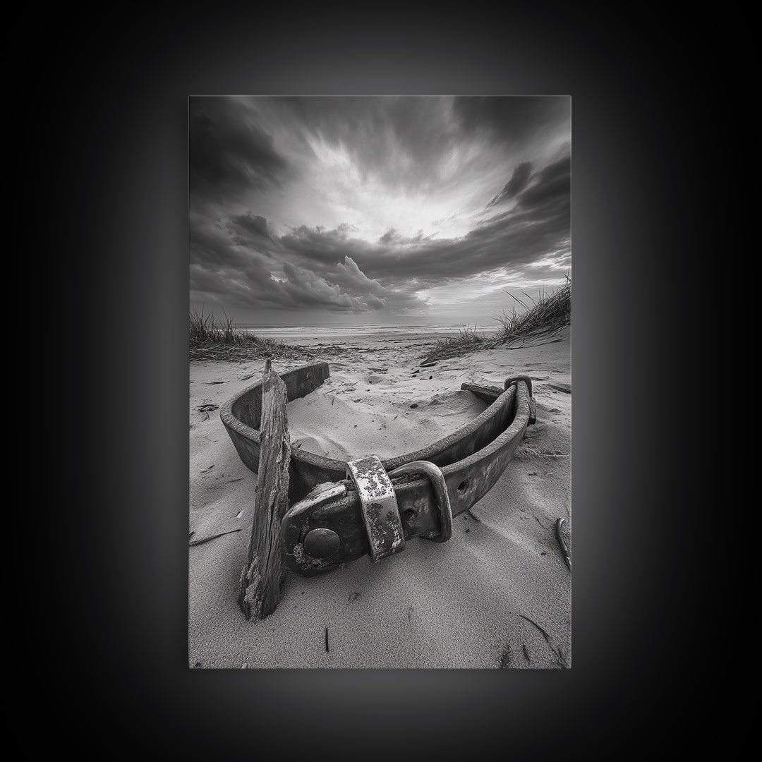 Coastal Relic, Rustic Sand Dunes, Weathered Wood, Canvas Print, Beach House Wall Art, Moody Ocean Decor, Fall Home Styling