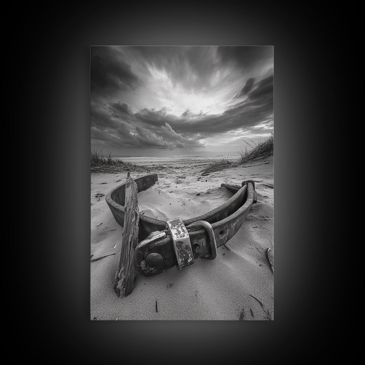 Coastal Relic, Rustic Sand Dunes, Weathered Wood, Canvas Print, Beach House Wall Art, Moody Ocean Decor, Fall Home Styling