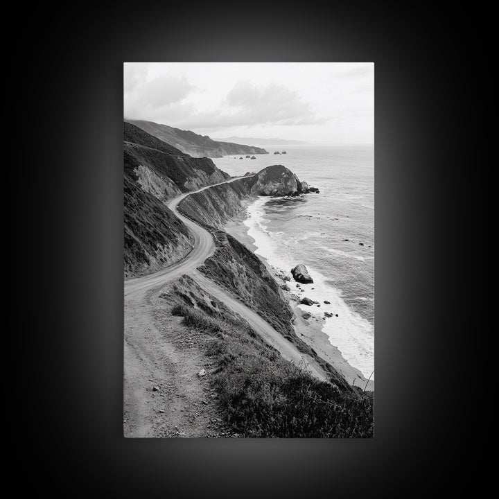 Winding Beach Road, Coastal Drive, Ocean Cliffs, Travel Landscape, Canvas Print, Office Wall Art, Fall Adventure Style, Neutral Coastal Decor
