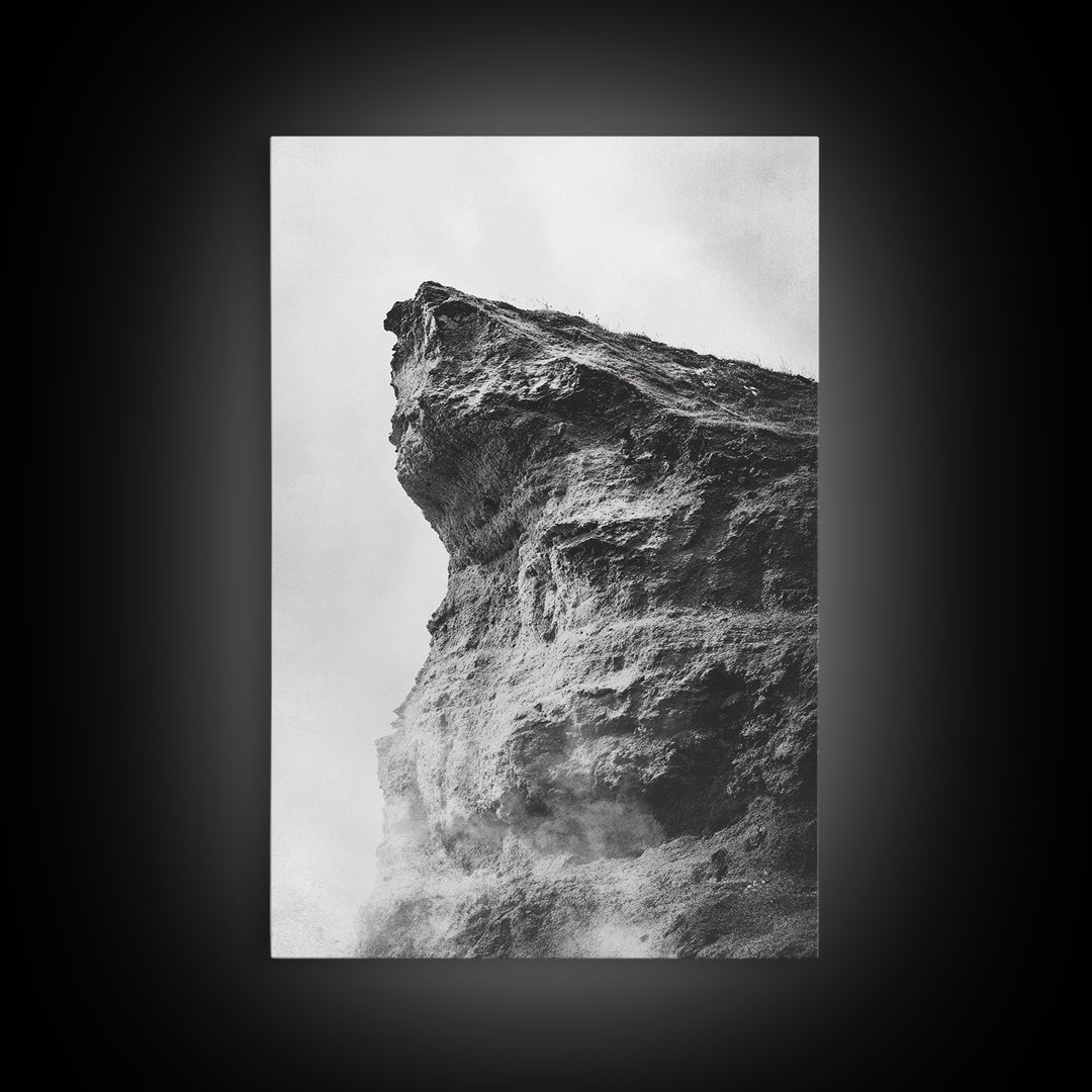 Stone Cliff Form, Abstract Rock Shape, Moody Earth Scene, Nature Texture, Framed Canvas Print, Office Wall Art, Minimalist Mountain Decor